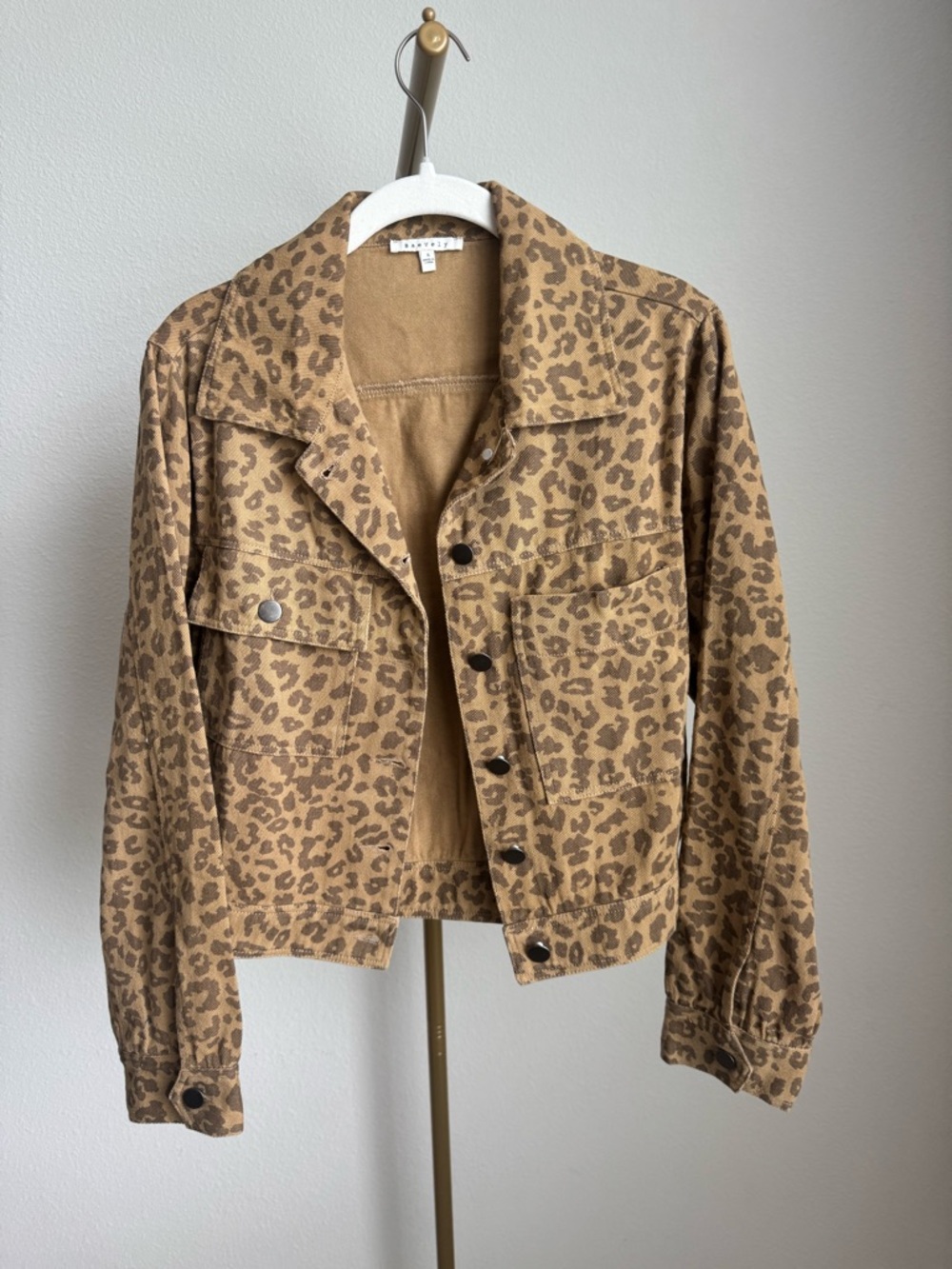 Leopard Print Cropped Jean Jacket - Tan